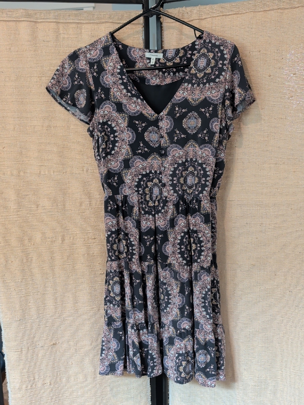 Maurices Black Mini Dress with Pink and Cream Medallion Print